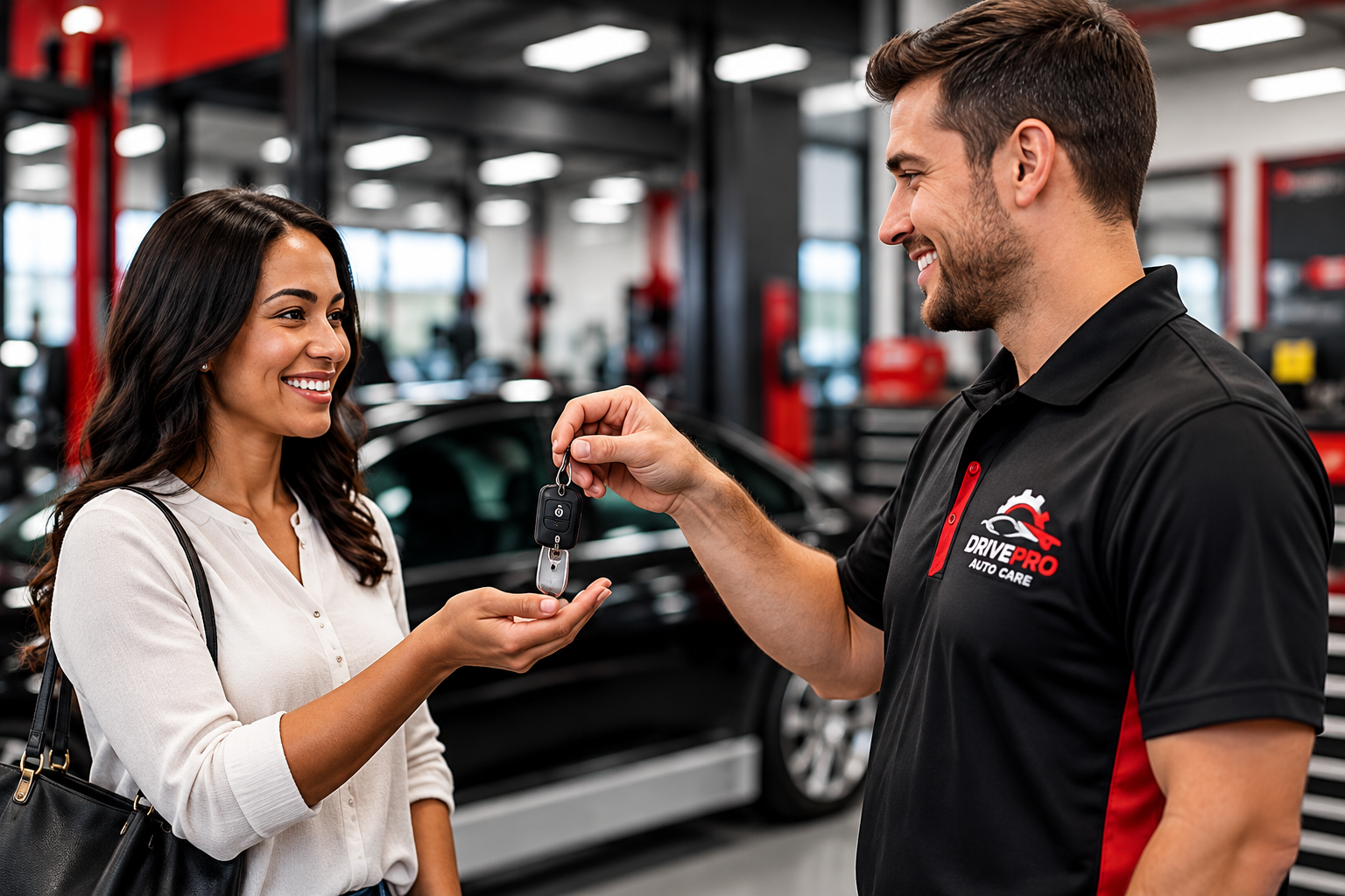 Service advisor handing vehicle keys to a customer
